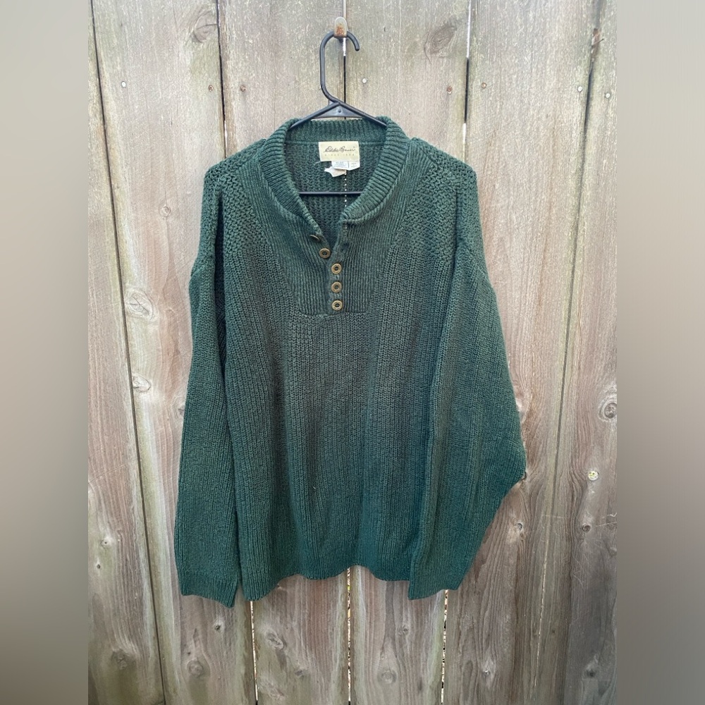 Vintage Eddie Bauer‎ USA Made 100% Cotton Green Knit Sweater | Large/Relaxed Fit